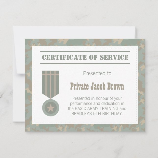 Army Certificate of Service Thank You Appreciation Invitation (Front)