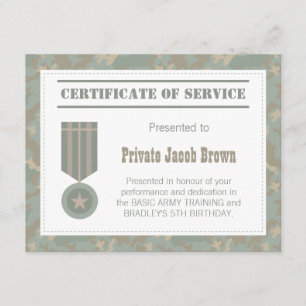 Army Certificate of Service Thank You Appreciation Invitation