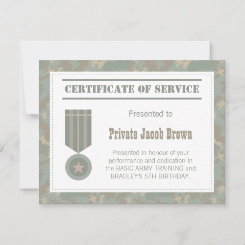 Army Certificate of Service Thank You Appreciation Invitation