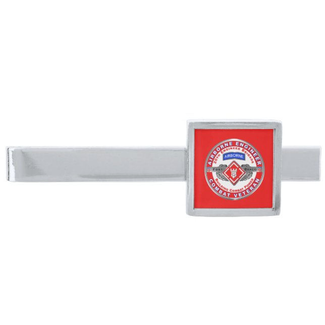 Army Combat Engineer Veteran Silver Finish Tie Bar (Front)
