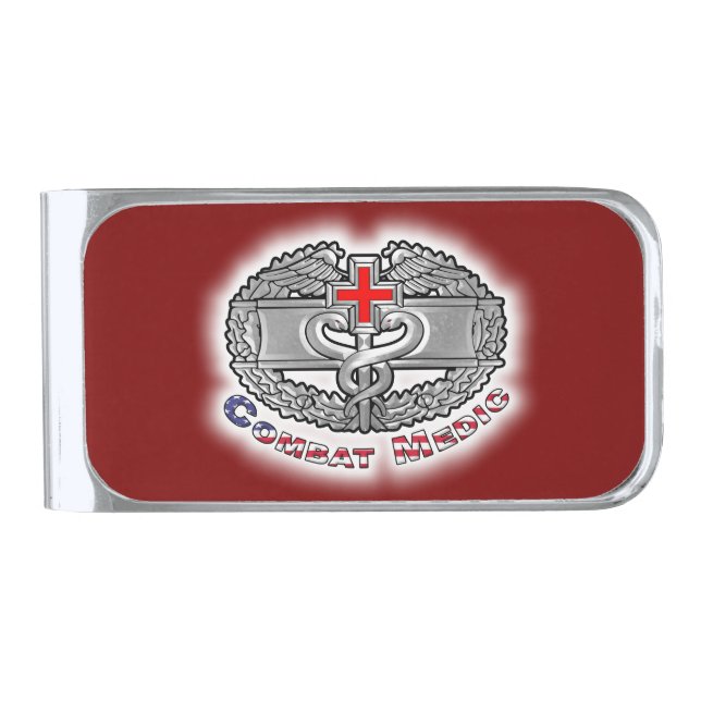 Army Combat Medic Badge Silver Finish Money Clip (Front)