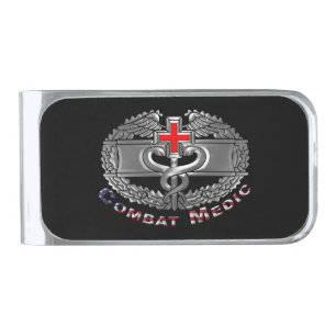 Army Combat Medic Badge Silver Finish Money Clip