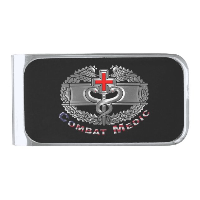 Army Combat Medic Badge Silver Finish Money Clip (Front)