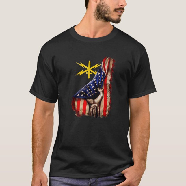 Army Cyber Corps Branch American Flag T-Shirt (Front)