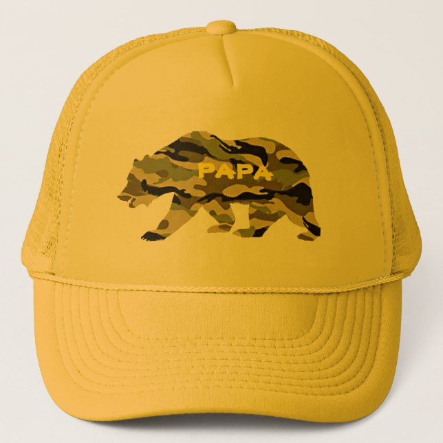 army dad baseball papa bear funny  camo trucker hat (Front)