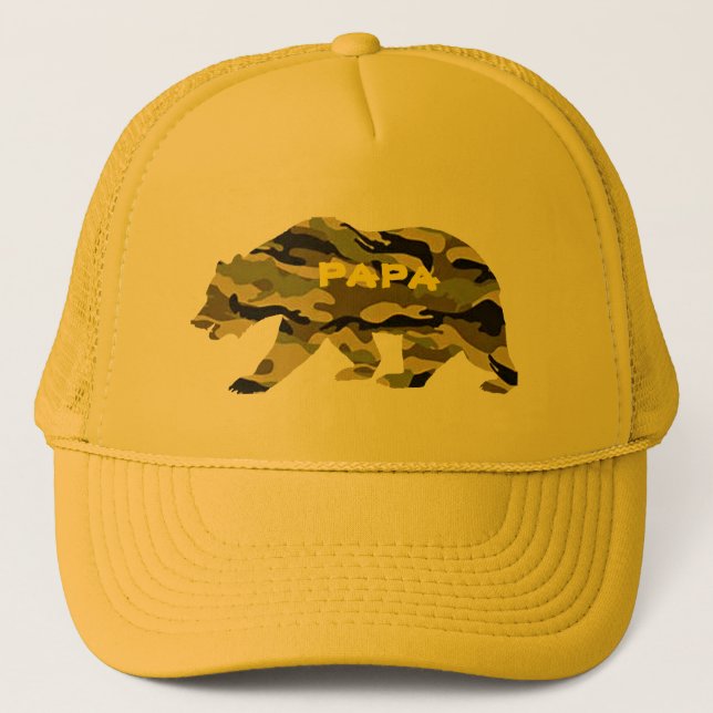 army dad papa bear funny  camo trucker hat (Front)