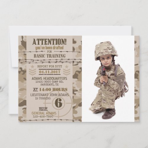 Army Desert Camouflage Military Birthday Invitation