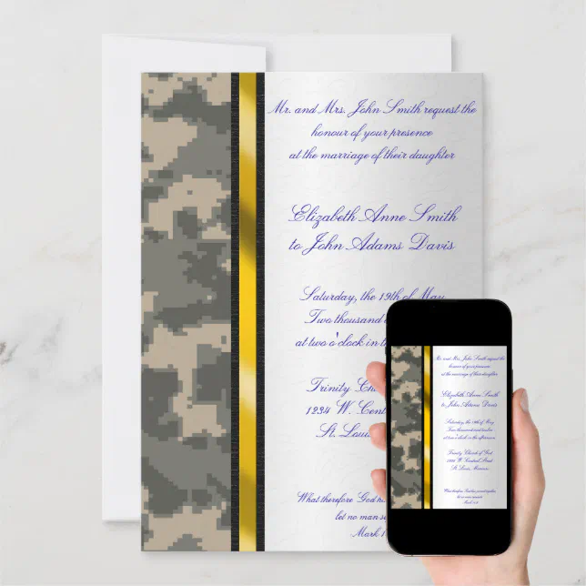 Army Digital Camouflage Wedding Invitation (Downloadable)