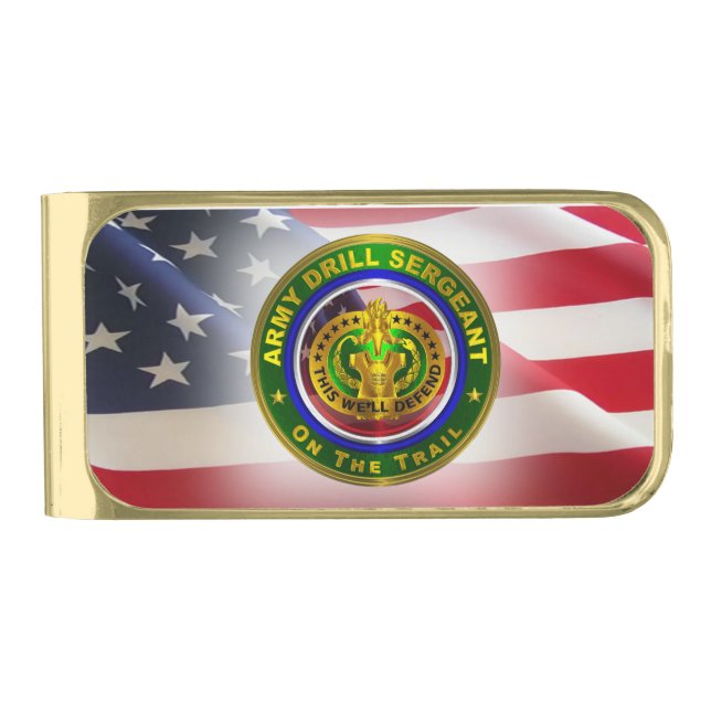 Army Drill Sergeant  Gold Finish Money Clip (Front)