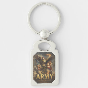 Army Emblem with Flag and Eagle Keychain