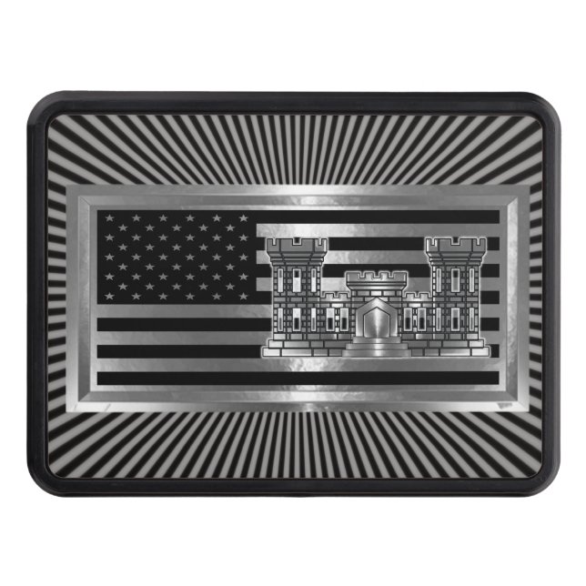 Army Engineer Castle with USA FLAG Hitch Cover (Front)