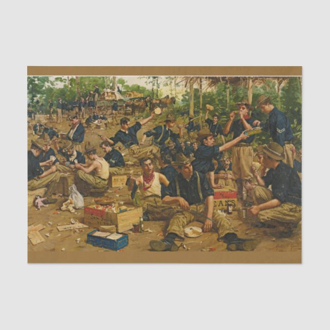 Army, first Christmas away vintage painting Tissue Paper (Front)