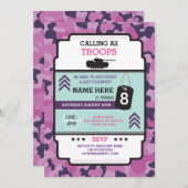 ARMY GIRL SOLDIER TROOP TANK INVITE BIRTHDAY PARTY (Front/Back)