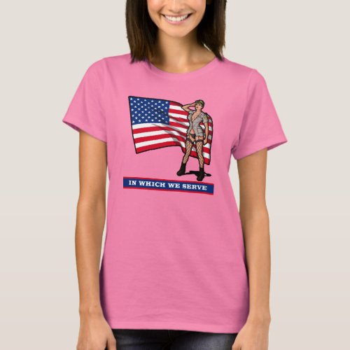 ARMY GIRL WITH FLAG T_Shirt