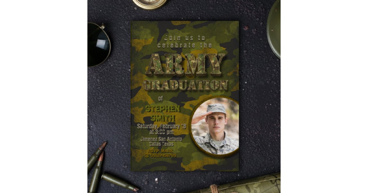 Army Graduation- Military - Soldier with Photo Invitation | Zazzle