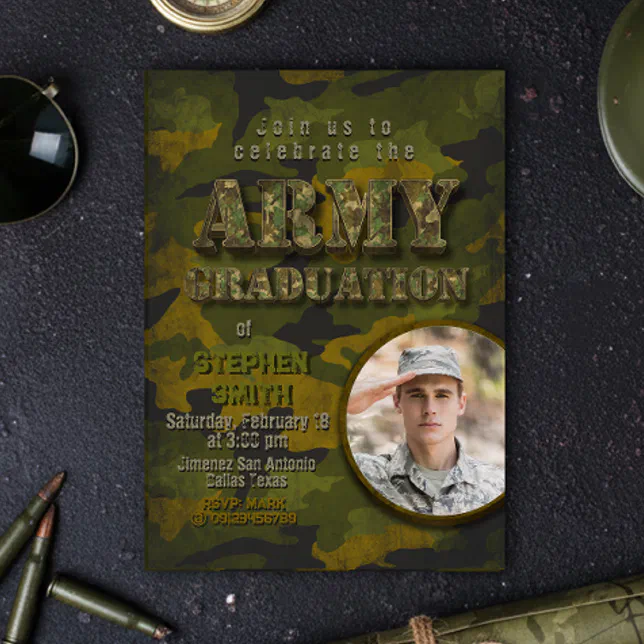 Army Graduation- Military - Soldier with Photo Invitation | Zazzle
