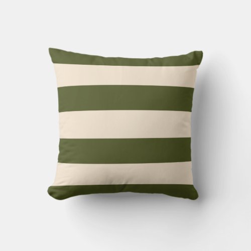 Army Green and Antique White Stripes Throw Pillow