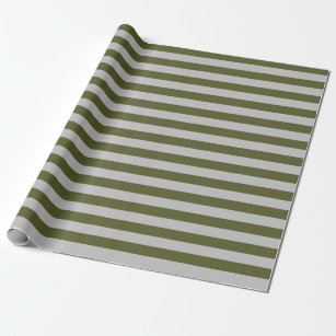 Army Green and Silver Stripes Wrapping Paper
