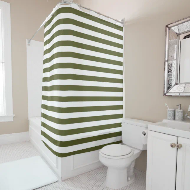 Army Green and White Stripes Shower Curtain Zazzle