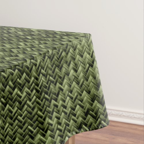 Army Green Basket Weave Geometric Pattern Tablecloth