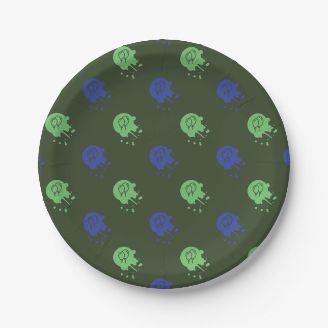 Army Green & Blue Paintball Party Paper Plates (Front)