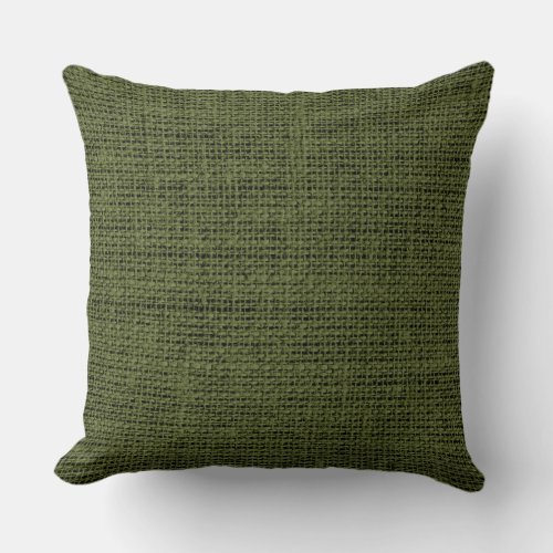 Army green burlap linen background throw pillow