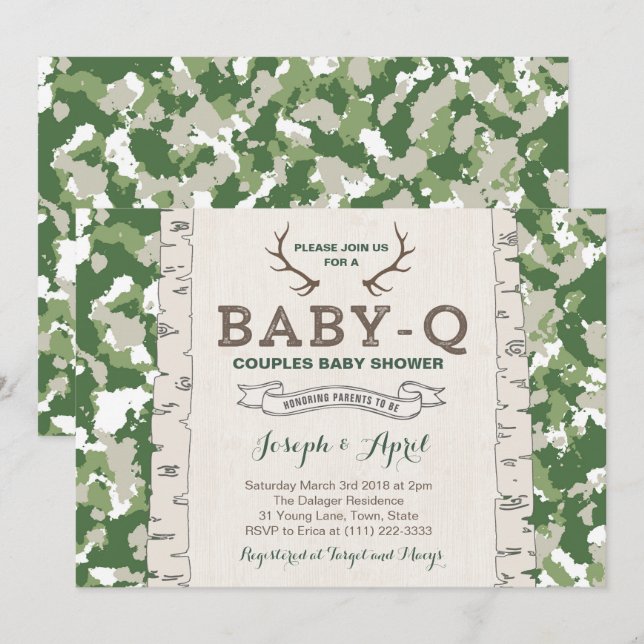 Army Green Camo Couples Baby Shower for boy Invitation (Front/Back)