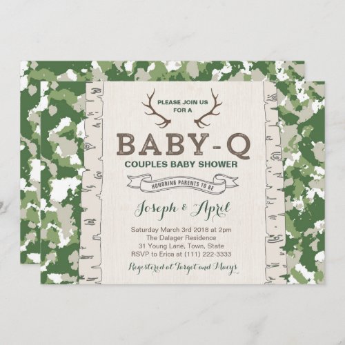 Army Green Camo Couples Baby Shower for boy Invitation