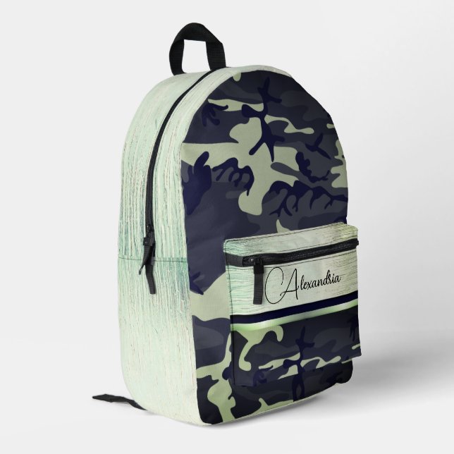 Army Green Camo Shimmery Chic Personalized  Printed Backpack (Back Corner Left)