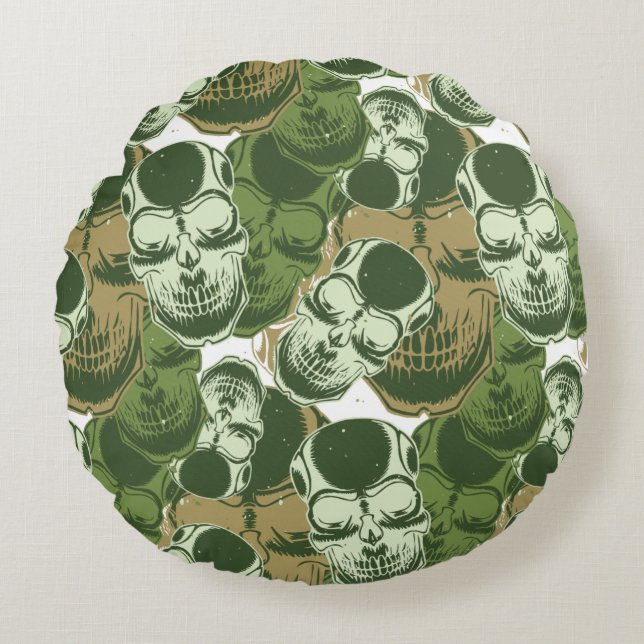 Army Green Camo Skull Pattern Round Pillow (Front)