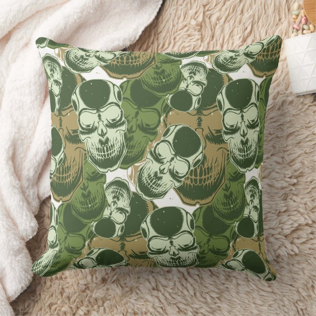 Army Green Camo Skull Pattern Throw Pillow (Blanket)