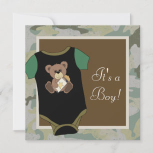 Army Green Camouflage Baby Boy Shower Invitation