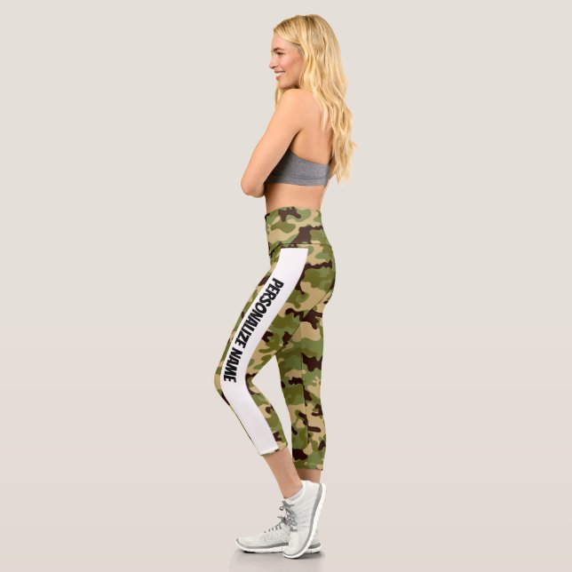 Army Green Camouflage PERSONALIZE  Capri Leggings (Left)