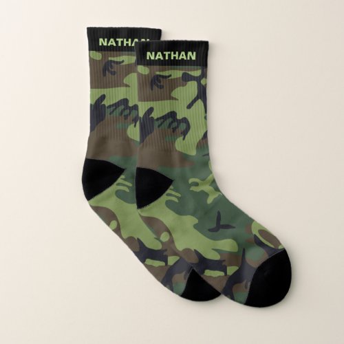 Army Green Camouflage Personalized Name Socks