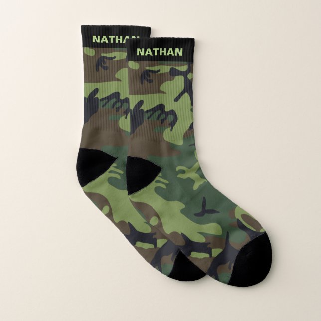 Army Green Camouflage Personalized Name Socks (Pair)