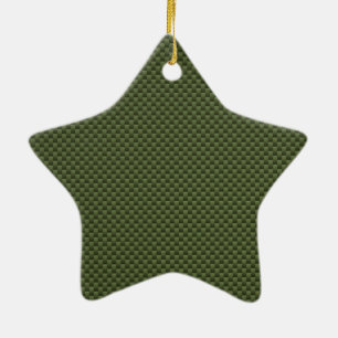 Army Green Carbon Fiber Style Print Ceramic Ornament