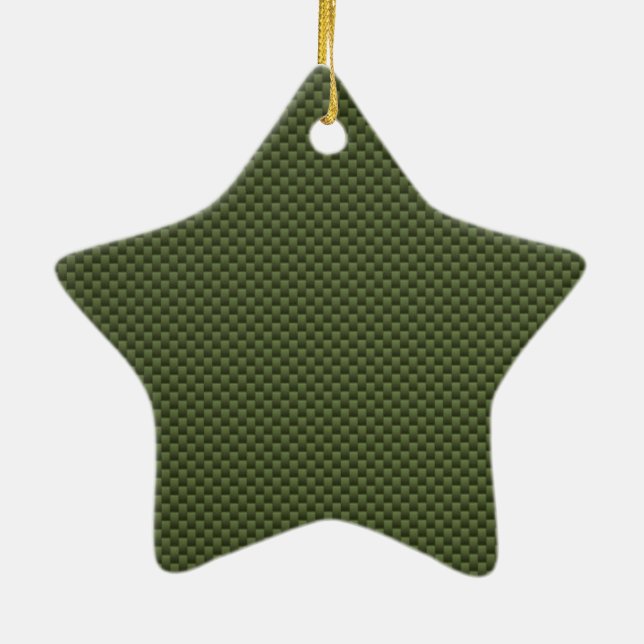Army Green Carbon Fiber Style Print Ceramic Ornament (Back)