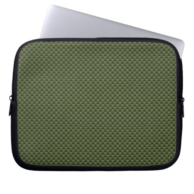 Army Green Carbon Fiber Style Print  Laptop Sleeve (Front)