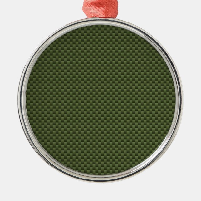 Army Green Carbon Fiber Style Print Metal Ornament (Front)