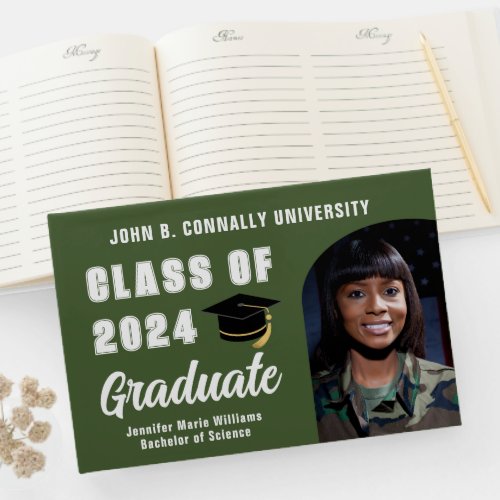 Army Green Class of 2024 Photo Custom Graduation Guest Book