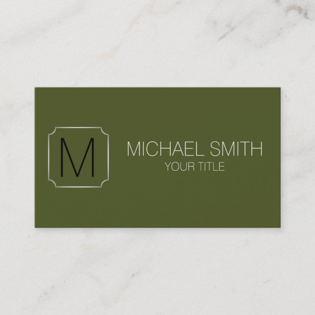 Army green color background business card (Front)