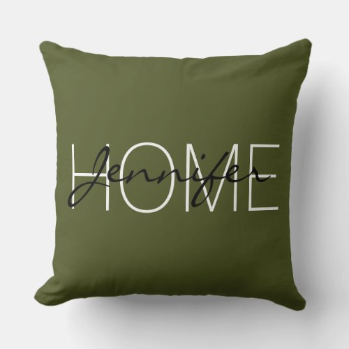 Army green color home monogram throw pillow