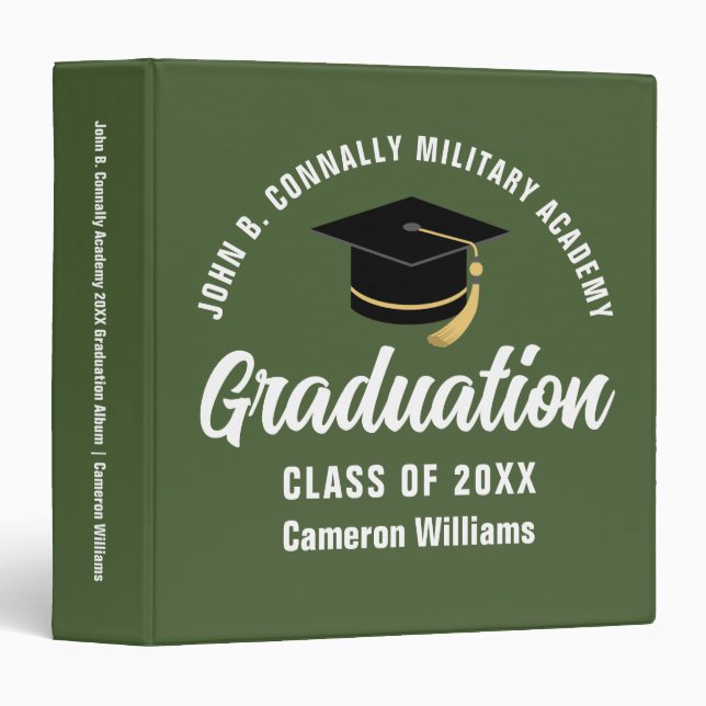 Army Green Custom Military Graduation Photo Album 3 Ring Binder (Front/Spine)