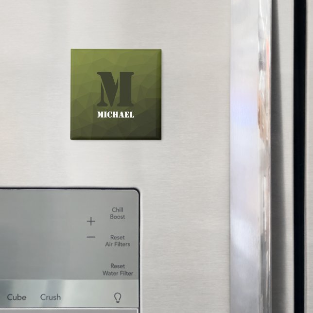 Army green dark geometric mesh pattern Monogram Magnet (In Situ (Fridge))