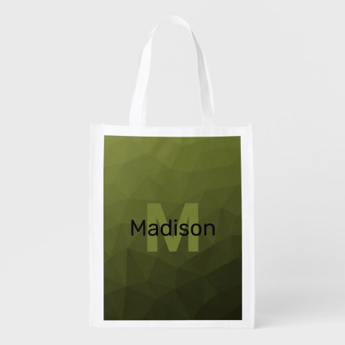 Army green dark gradient geometric mesh Monogram Grocery Bag