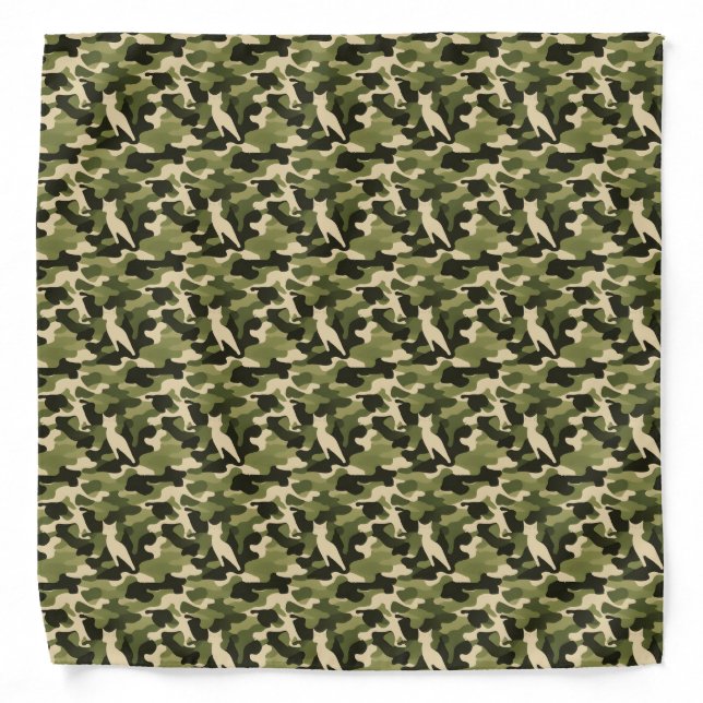 Army Green Feline Camouflage (Pattern 1) Bandana (Front)