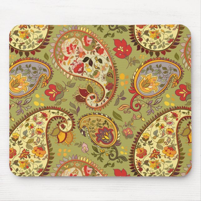 Army green floral paisley mouse pad (Front)