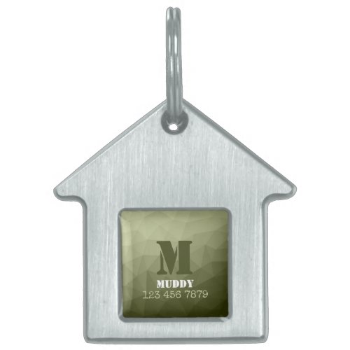 Army green geometric mesh pattern custom Monogram Pet ID Tag