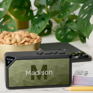 Army green geometric mesh pattern monogram bluetooth speaker