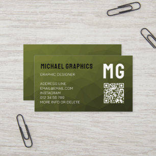 Army green geometric mesh pattern QR code Business Card